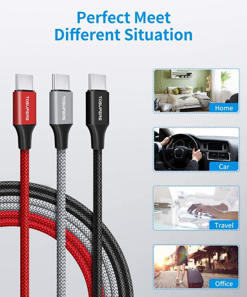 USB C Cable 3ft, 3-Pack, 3A Fast Charging, USB A to Type C Charger Cable Braided for iPhone 15 Pro Max/Plus, for Samsung Galaxy S24 S23 S22 S21 S2...