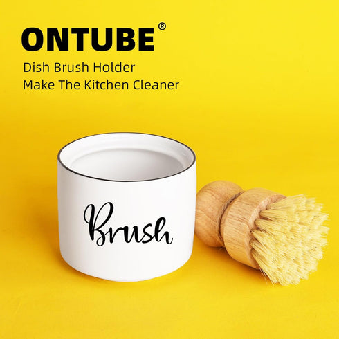 Ceramic Dish Brush Holder, Farmhouse Scrub Brush Holder Dishwashing Brush Stand, Soap Dispensing Kitchen Brushes Holder, Easy to Clean, 8 oz (Whit...