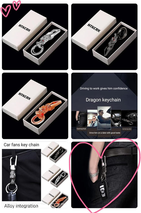 Dragon Loong Keychain Cool Car Fans Heavy Duty Zinc Alloy Metal Key Chain for Men and Women with Gift Box...