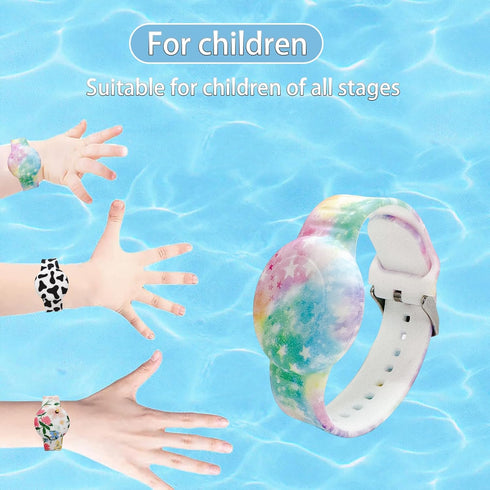 Waterproof AirTag Bracelet for Kids, Soft Silicone Air Tag Hidden Holder Case Compatible with Apple Airtag, Adjustable Anti-Lost Printed Strap GPS...