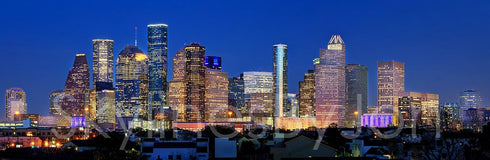 PHOTOSBYJON Houston Skyline Photo Print UNFRAMED Night Color City Downtown 11.75 inches x 36 inches Texas Photographic Panorama Poster Picture...