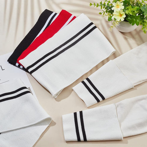 BENECREAT 2Pcs Elastic Fiber Ribbing Fabric, Black Stripes Pattern Knitted Waistband Knit Ribs Welts, Cuffs, Neck Bands for Trimming and Edging Ga...