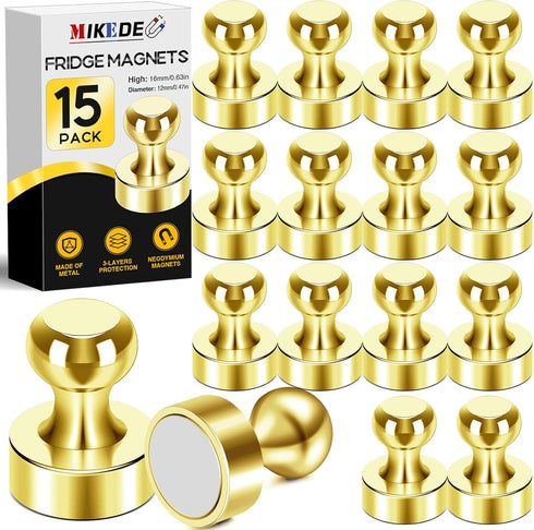 MIKEDE Fridge Magnets Refrigerator Magnets, 15Pcs Gold Strong Magnets for Whiteboard, Neodymium Push Pins Magnets Metal Magnets Fridge for Office ...
