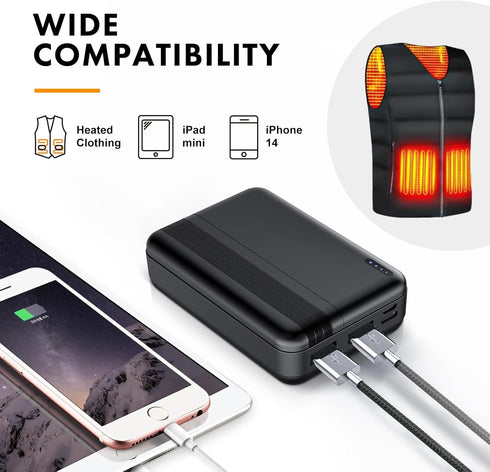 5v/2a 10000mah Heated Vest Heated Jacket Battery Pack Power Bank for Electric Heating Vests Heated Jackets Coats Hoodies Pants Dedicated Battery f...