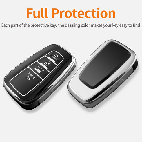 Sindeda Compatible With Toyota Key fob Cover with Leather Keychain,Soft TPU Full Cover Protection,Key fob case for RAV4 Camry Avalon Corolla Highl...