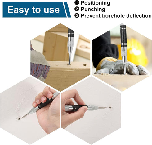 2Pcs Heavy Duty Automatic Center Punch, 5'' Premium Steel Spring Loaded Center Hole Punch, Adjustable Spring Impact Center Marker Scriber Tool for...