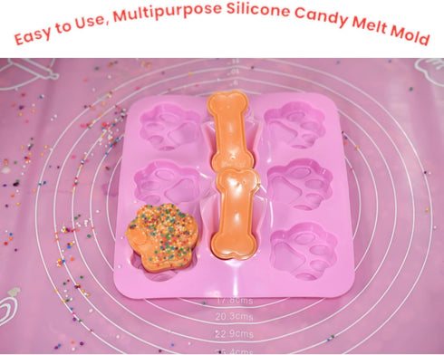 2 Set 3D Puppy Bone and Paw Chocolate Chip Silicone Mold, Dog Paw and Bone Candy Melt Fondant, Reusable, Easy to clean, Heat Resistant, Food-Grade...
