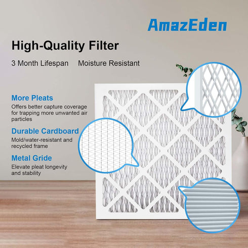 12x12x1 Air Filter MERV 8, AmazEden MPR 600 Pleated HVAC AC Furnace Dust Defense Air Filters Replacement (Exact Dimensions: 11 3/4"x11 3/4"x3/4") ...