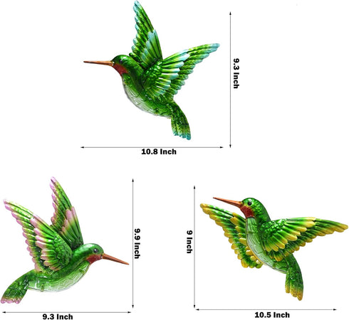Glass Hummingbird Wall Art Outdoor Hummingbird Decor Metal Fence Decorative Hummingbird Hanging Bedroom Garden Patio Porch Fence of Decor 10 Inch...