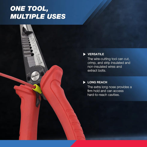 NEIKO 02038A 6-in-1 Wire Service Tool | 8-1/2" Length | Gripper, Crimper, Stripper, Cutter, Extractor, Electrician Pliers...