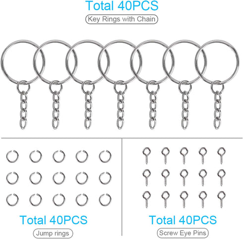 160PCS Keychain Making kit - 40PCS Swivel Lobster Clasp, 40PCS Key Rings with Chain, 40pcs Jump Rings and 40pcs Screw Eye Pins for Keychain Lanyar...
