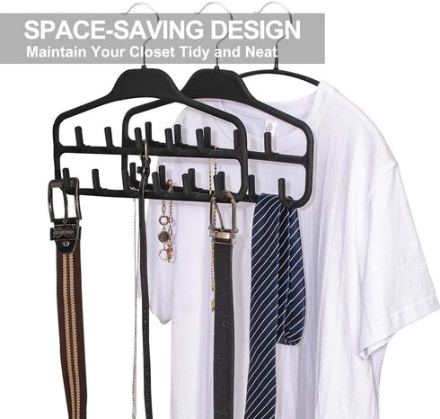 FairyHaus Belt Hanger Organizer 2 Pack, Non Slip Tie Rack Holder, Durable Hanging Closet Accessory Hooks for Belts, Ties, Jewelry, Scarves, Black...