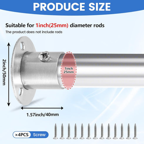 Geesatis 4PCS Total Height 1.57" Fit Diameter 1.0" Pipes High Flange Holder Rod Stainless Steel for Wardrobe Ceiling Mounting Bracket, with Screws...