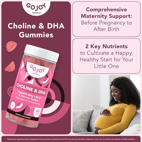 Prenatal Choline & DHA Gummies - Preconception to Postnatal Gummy Vitamin Supplement for Pregnant Women - Sweetened with Monk Fruit - 3rd Party Te...