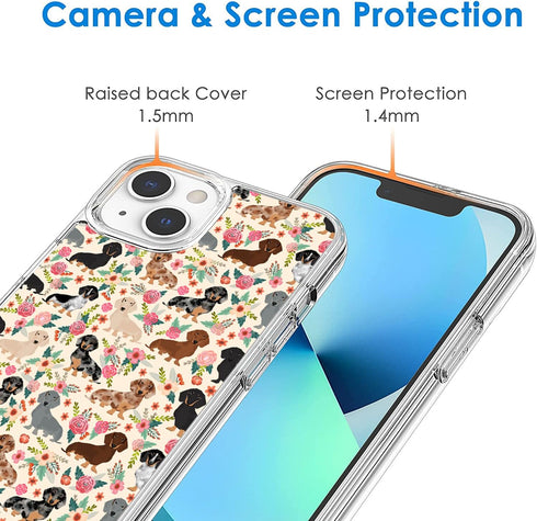 Compatible for iPhone 13 Pro Case, Cute Dog Funny Dachshunds Dog Florals iPhone Case Shockproof Protective Clear Soft TPU Case Gift for Girls Wome...