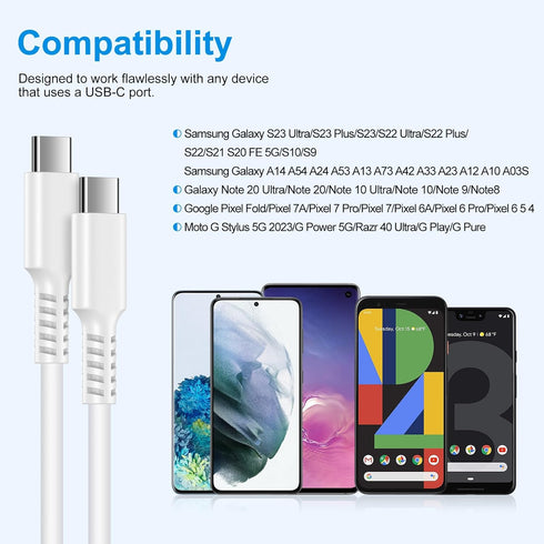 USB C Samsung Super Charger 25W Fast Charging Cable for Galaxy S23 Ultra S22 S21 S20 FE 5G S10 A14 A54 A53 A13 A24 A23 A03S Z Fold 4 Note 20,2Pack...