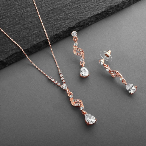 Mariell Rose Gold Cubic Zirconia Prom Jewelry Set, Necklace & Earrings Set for Wedding, Bride, Bridesmaid...