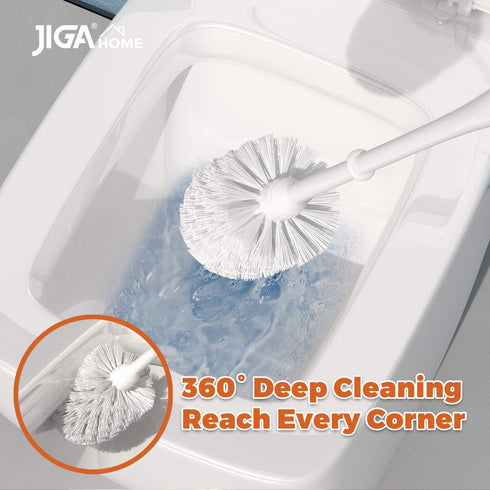 JIGA 3 Pack Toilet Brush and Holder Set, Toilet Bowl Brush with Caddy Bathroom Stiff Bristles Toilet Scrub Brush, White...