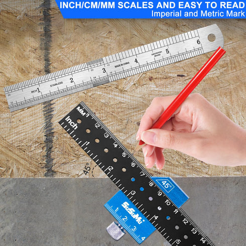SuSuMu 12 inch Slide Rule with 6inch Metal Ruler Precision Pocket Ruler Woodworking with Slide Stop Inch/cm/mm Angle Edge T Square Benchmark Ruler...