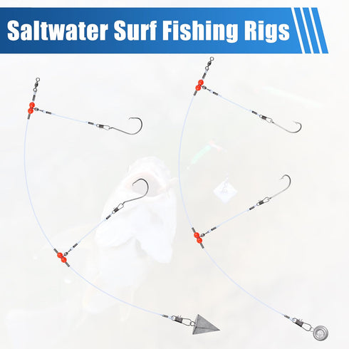 Surf Saltwater Fishing Tackle Kit,36PCS Surf Fishing Leader Rigs with Pyramid Sinkers Disc Sinkers Fishing Wire Leader Circle Hooks Saltwater Fish...