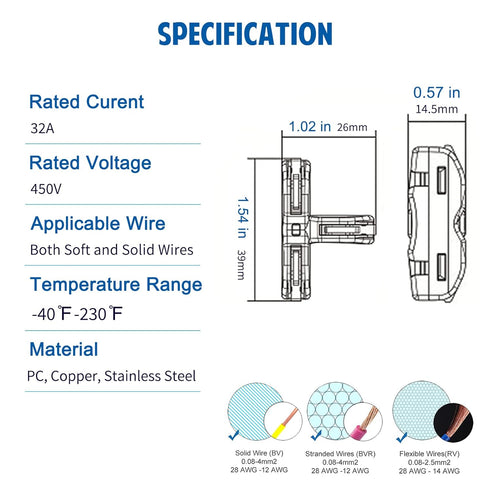 Brightfour T Tap Connectors for AWG 28-12, Lever Wire Connectors 20 Pack, T Connectors for Wiring, Pushin 3 Way Wire Connectors, 10 Mount Bases In...