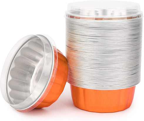 Beasea Disposable Ramekins for Baking, 8 oz 50 Pack Aluminum Foil Cups with Lids, Disposable Creme Brulee Muffin Cupcake Baking Cup Mini Pudding C...