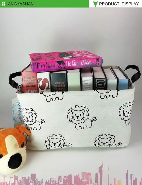LANGYASHAN Rectangular Storage Bin Collapse Canvas Fabric Cartoon Storage Basket with Handles for Organizing Home Kitchen Boys and Girls Toys Offi...