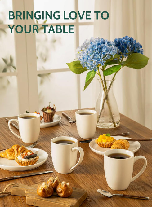 Sweese Porcelain Mugs - 12 Ounce for Coffee, Tea, Mocha and Mulled Drinks - Set of 6, White...