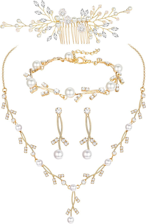 YADOCA Pearl Prom Jewelry Set For Women Pearl Rhinestone Crystal Drop Necklace Earring Bracelet Hair Pins Prom Bride Bridesmaid Wedding Bridal Jew...