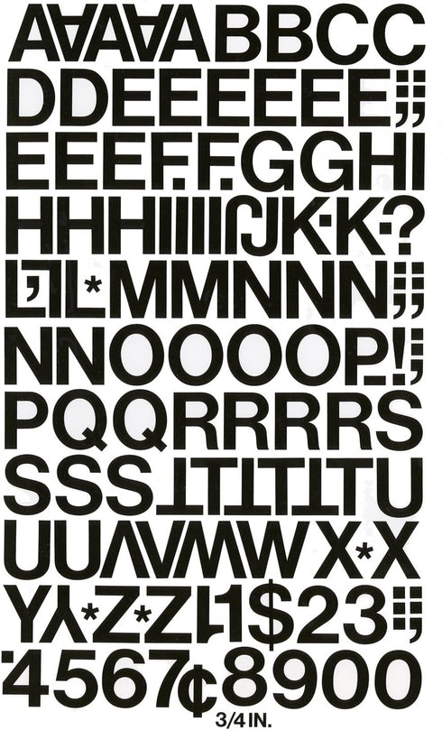 Chartpak Self-Adhesive Vinyl Capital Letters and Numbers, 3/4 Inches High, Black, 94 per Pack (01020)...