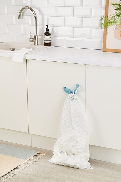 Brabantia PerfectFit Trash Bags (Size O/8 Gal) Thick Plastic Trash Can Liners with Drawstring Handles (40 Bags)...