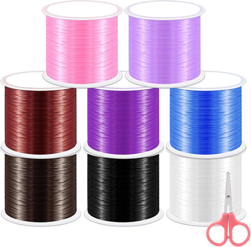Swpeet 8 Rolls 100m Flat Elastic Bracelet String Cord Kit with Scissors, High Stretch Bead Cord Elastic String, Stretchy Bracelet String Ideal for...