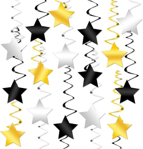 KatchOn, Black Gold and Silver Star Hanging Swirls- Pack of 30,No DIY | Black and Gold Party Decorations | Graduation Decor Class of 2025 | Gradua...