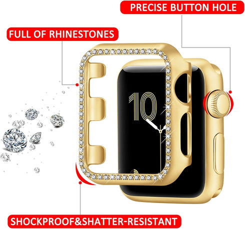Dilando Cool Chain Metal Link Bands Compatible with Apple Watch 38mm 40mm 41mm Women Men, Gold Stainless Steel Bracelet with Bling Case for Iwatch...