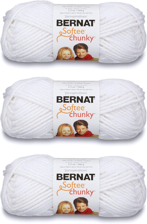 Bernat Softee Chunky 3-Pack Yarn, 2.8oz, Super Bulky 6 Gauge - White - Machine Wash & Dry...