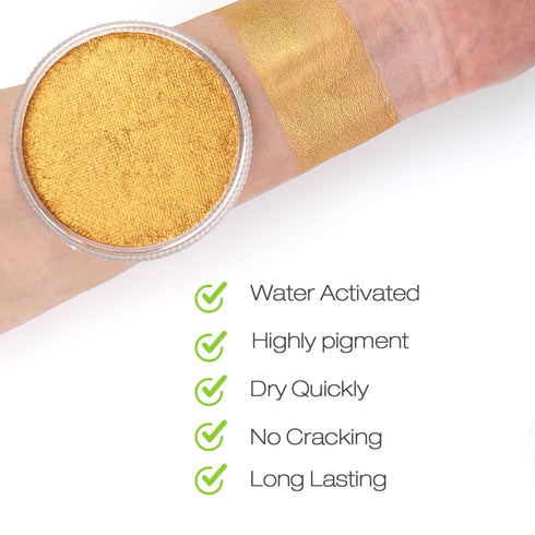 Bowitzki 30g Professional Face Paint Body Paint Water Based Face painting Makeup Safe for Kids and Adults Split Cake Single Color (Metallic Golden...
