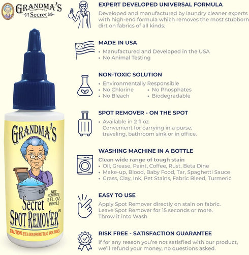 Grandma's Secret Spot Remover - Chlorine, Bleach, and Toxin-Free Stain Remover - Stain Remover for Clothes - Fabric Stain Remover Removes Oil, Pai...