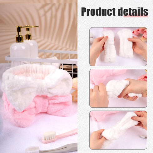 Shindel 6PCS Makeup Headbands for Women, Spa Headband Bow Tie Hair Band Fluffy Head Wraps for Washing Face Skincare Shower Sports Yoga?White and P...