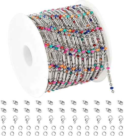 UMAOKANG 13 Feet Stainless Steel Chain for Jewelry Making Colorful Enamel Beaded Ball Chain Handmade Craft Chain Roll...