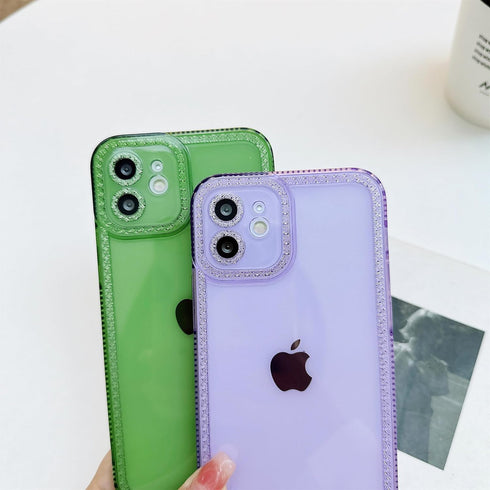 for iPhone 12 Case Cute Clear Bling Crystal Diamond Phone Case, with Sparkle Camera Len Protector Soft TPU Cover Case for Women Girls, Purple......