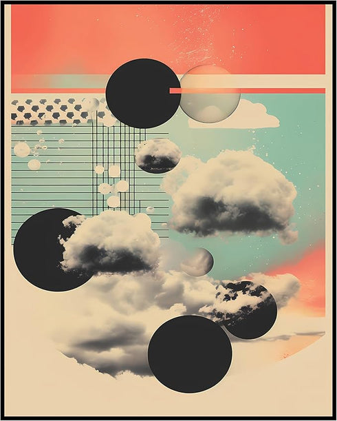 Posterizer 1 pcs-planets and clouds-peaceful surreal collage-Abstract & Modern Art-Astronomy & Celestial Art-Gift for Art Lovers- UNFRAMED Wall Ar...