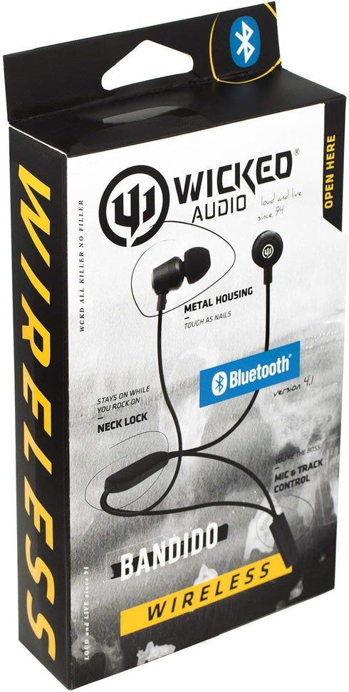 Wicked Audio Bandido Wireless — Bluetooth Earbuds with Microphone and Track Control — Wireless Headset with Metal Housing, Loop and Fin Attachment...