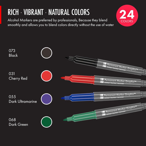 Marabu Dual Tip Permanent Markers - 4 Fine & Ultra Fine Point Permanent Markers for Artists and Everyday Use - Alcohol Based Markers for Paper, Bo...
