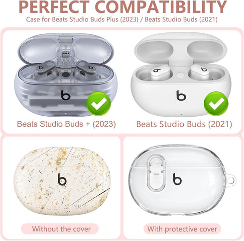 Beats Studio Buds/Studio Buds Plus Case Cover Clear 2021/2023 with Cleaner Kit, Secure Lock Protective Case Cover for New Beats Studio Buds+ Earbu...