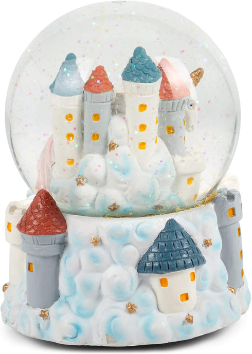 Elanze Designs Castle Unicorn with Green Dragon Tabletop Figurine Decoration 100MM Sturdy Glitter Water Wind Up Musical Snow Globe Plays Tune You ...