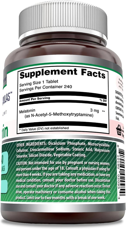Amazing Formulas Melatonin Supplement | 3 Mg Per Serving | 240 Tablets | Non-GMO | Gluten-Free | Made in USA...
