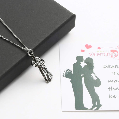 Taouzi Valentine's Day Necklace for Women Affectionate Hug Necklace Couples Necklace for Him and Her Stainless Steel Chain Necklace Valentine's Da...