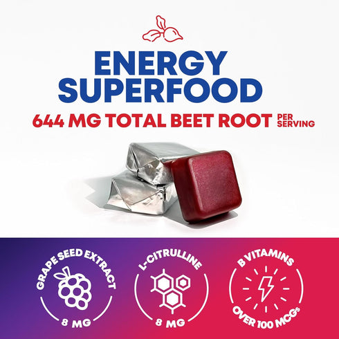 Beet Chews - Soft Beet Root Chewables with Grape Seed Extract Supports Heart Health & Energy with Powerful Antioxidants - Beetroot Nitric Oxide Su...