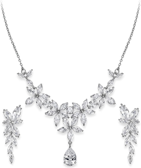 EVER FAITH Wedding Party Jewelry Set for Women, Gorgeous Teardrop White Cubic Zirconia Necklace Earrings Set, Bridemaids Jewelry Set for Bridal...