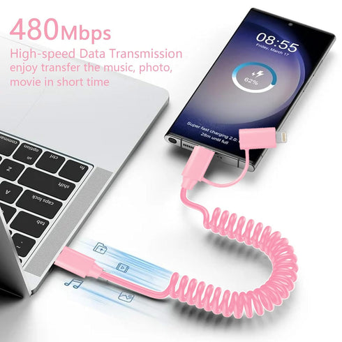 60W Coiled USB-C to USB-C & Lightning Cable 2Pack?MFi Certified? 2 in 1 Fast Charging Apple CarPlay Cable for iPhone 15/15 Plus/14/13,Galaxy S24/S...